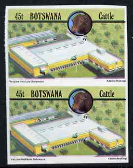 Botswana 1981 Vaccine Institute 45t (from Cattle Industry set) in unmounted mint imperf pair (also shows slight misplacement of colours) SG 502, stamps on animals, stamps on food, stamps on bovine, stamps on vets