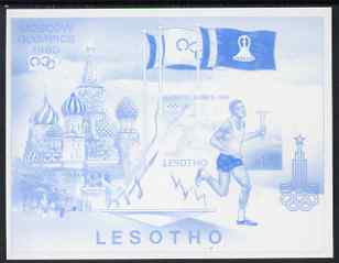 Lesotho 1980 Moscow Olympic Games imperf proof of m/sheet in blue only, unmounted mint and scarce thus, as SG397, stamps on olympics, stamps on sport, stamps on torch