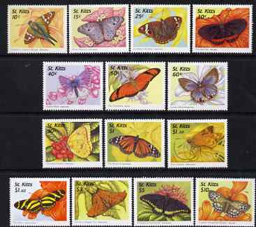 St Kitts 1997 Butterflies definitive set of 14 values complete unmounted mint, SG 500-13, stamps on butterflies