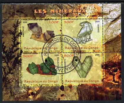 Congo 2009 Minerals perf sheetlet containing 4 values fine cto used, stamps on , stamps on  stamps on minerals