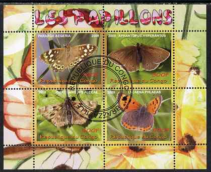 Congo 2009 Butterflies perf sheetlet containing 4 values fine cto used, stamps on butterflies