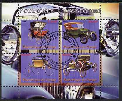 Congo 2009 Classic Cars perf sheetlet containing 4 values fine cto used, stamps on cars, stamps on 