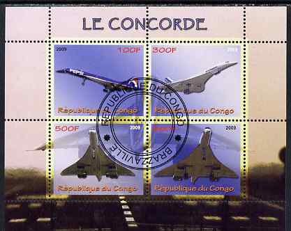 Congo 2009 Concorde perf sheetlet containing 4 values fine cto used, stamps on concorde, stamps on aviation