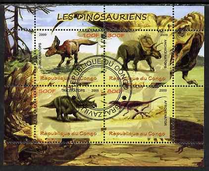 Congo 2009 Dinosaurs perf sheetlet containing 4 values fine cto used, stamps on , stamps on  stamps on dinosaurs