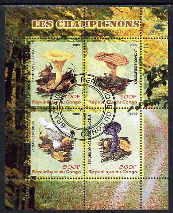 Congo 2009 Mushrooms perf sheetlet containing 4 values fine cto used, stamps on , stamps on  stamps on fungi