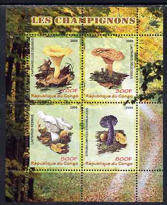 Congo 2009 Mushrooms perf sheetlet containing 4 values unmounted mint, stamps on fungi
