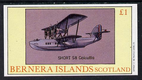 Bernera 1982 Seaplanes (Short S8) imperf souvenir sheet (Â£1 value) unmounted mint, stamps on aviation     seaplane