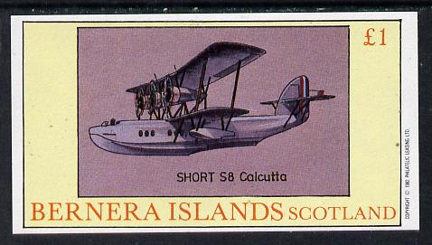 Bernera 1982 Seaplanes (Short S8) imperf souvenir sheet (£1 value) unmounted mint, stamps on aviation     seaplane