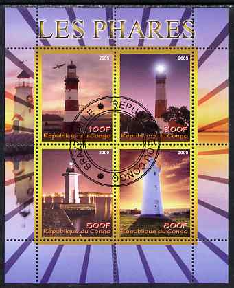 Congo 2009 Lighthouses perf sheetlet containing 4 values fine cto used, stamps on lighthouses