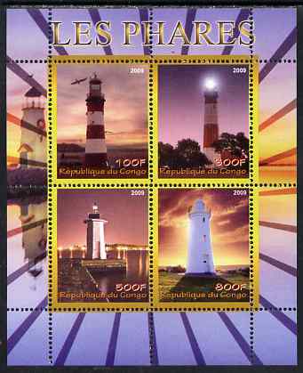 Congo 2009 Lighthouses perf sheetlet containing 4 values unmounted mint, stamps on , stamps on  stamps on lighthouses