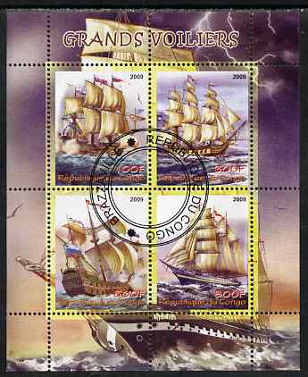 Congo 2009 Tall Ships perf sheetlet containing 4 values fine cto used, stamps on , stamps on  stamps on ships