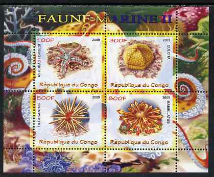 Congo 2009 Sea Life #2 perf sheetlet containing 4 values unmounted mint, stamps on , stamps on  stamps on marine life, stamps on  stamps on fish