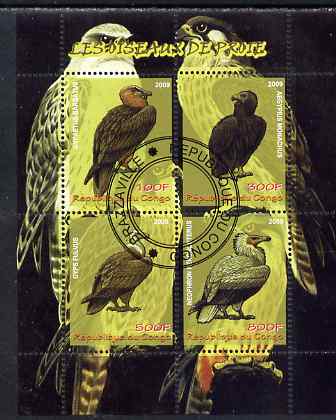Congo 2009 Birds of Prey perf sheetlet containing 4 values fine cto used, stamps on birds, stamps on birds of prey