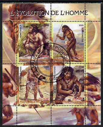 Congo 2009 Evolution of Man perf sheetlet containing 4 values fine cto used, stamps on , stamps on  stamps on apes, stamps on  stamps on evolution, stamps on  stamps on 