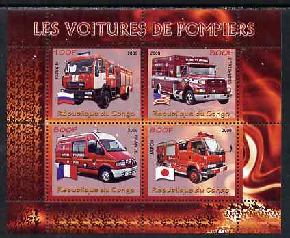 Congo 2009 Fire Engines perf sheetlet containing 4 values unmounted mint, stamps on fire