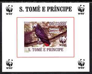 St Thomas & Prince Islands 2009 WWF - African Grey Parrot #2 individual imperf deluxe sheet unmounted mint. Note this item is privately produced and is offered purely on ..., stamps on , stamps on  wwf , stamps on birds, stamps on parrots