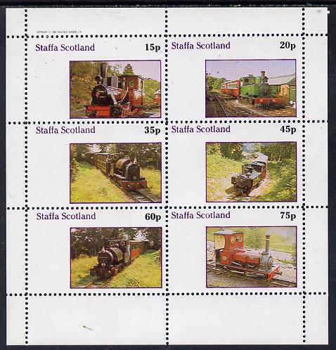 Staffa 1982 Narrow Gauge Steam Locos perf set of 6 values (15p to 75p) unmounted mint, stamps on , stamps on  stamps on railways