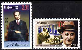 Cuba 2008 120th Birth Anniversary of Jose Raul Capablanca, World Chess Champion perf set of 2 unmounted mint, stamps on personalities, stamps on chess