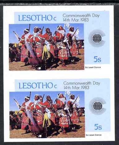 Lesotho 1983 Ba-Leseli Dance 5s (from Commonwealth Day set) imperf pair unmounted mint as SG536, stamps on dances, stamps on dancing