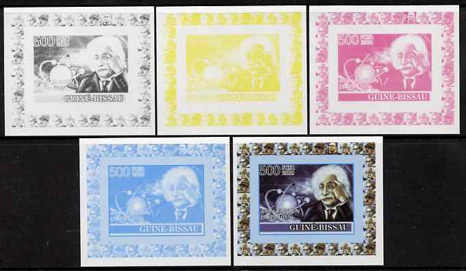 Guinea - Bissau 2008 Albert Einstein 500f individual deluxe sheet #2 with TGV Train - the set of 5 imperf progressive proofs comprising the 4 individual colours plus all 4-colour composite, unmounted mint, stamps on personalities, stamps on einstein, stamps on science, stamps on physics, stamps on nobel, stamps on einstein, stamps on maths, stamps on space, stamps on judaica, stamps on atomics, stamps on personalities, stamps on einstein, stamps on science, stamps on physics, stamps on nobel, stamps on maths, stamps on space, stamps on judaica, stamps on atomics