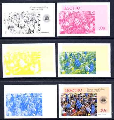 Lesotho 1983 Tapestry Weaving 30s (from Commonwealth Day set) the set of 6 imperf progressive proofs comprising the 4 individual colours plus 2 and all 4-colour composite...