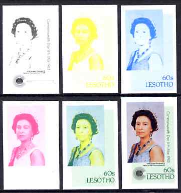 Lesotho 1983 Queen Elizabeth II 60s (from Commonwealth Day set) the set of 6 imperf progressive proofs comprising the 4 individual colours plus 2 and all 4-colour composite, unmounted mint, only 36 such sets believed to exist, as SG536