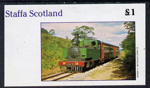Staffa 1982 Narrow Gauge Steam Locos imperf souvenir sheet (£1 value) unmounted mint, stamps on railways