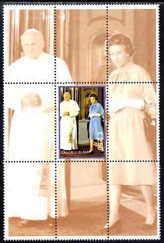 Easdale 1998 Queen Elizabeth with the Pope, £2.50 perf souvenir sheet (perforated as a block of 9 with one stamp & 8 labels) unmounted mint, stamps on royalty, stamps on pope, stamps on religion