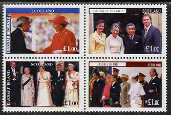 Easdale 1998 Visit by Japanese Emperor & Empress perf se-tenant block of 4 x 1 values, unmounted mint, stamps on royalty, stamps on constitutions