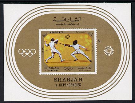 Sharjah 1972 Munich Olympics (Fencing) imperf m/sheet unmounted mint, Mi BL 108, stamps on sport     fencing    olympics