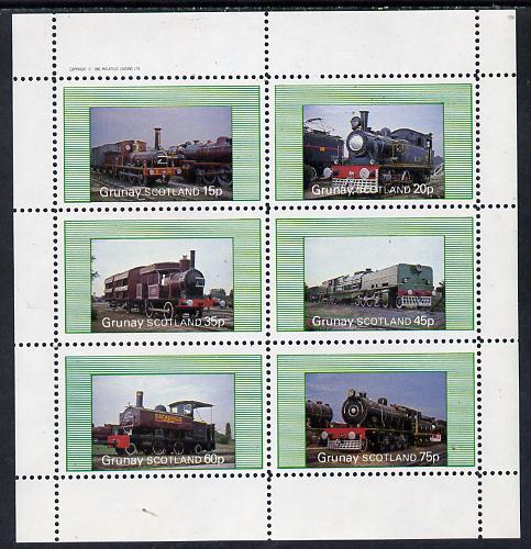 Grunay 1982 Steam Locos #01 perf set of 6 values (15p to 75p) unmounted mint, stamps on , stamps on  stamps on railways