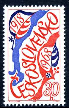 Czechoslovakia 1968 50th Anniversary of Republic (1st issue) 30h unmounted mint SG1713, stamps on , stamps on  stamps on constitutions