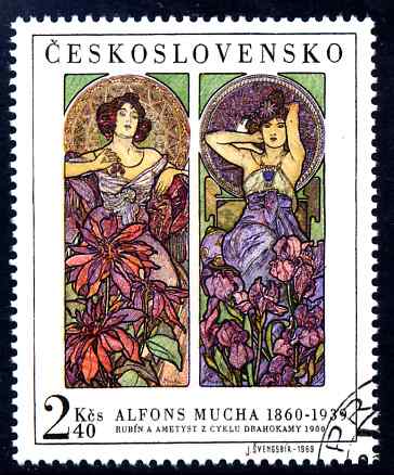 Czechoslovakia 1969 Ruby and Amethyst 2k40 from Women in Art fine used SG 1838, stamps on arts, stamps on women, stamps on minerals