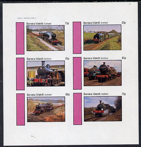 Bernera 1982 Steam Locos #04 imperf set of 6 values (15p to 75p) unmounted mint, stamps on , stamps on  stamps on railways