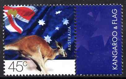 Australia 2000 Kangaroo & Flag 45c plus label (from Expo 2000 sheetlet) unmounted mint SG 1974, stamps on animals, stamps on flags, stamps on kangaroos