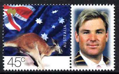 Australia 2000 Kangaroo & Flag 45c plus label featuring Shane Warne (cricketer) unmounted mint SG 1974, stamps on , stamps on  stamps on animals, stamps on  stamps on flags, stamps on  stamps on kangaroos, stamps on  stamps on cricket
