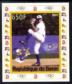 Benin 2007 Baseball #01 individual imperf deluxe sheet with Olympic Rings & Disney Character unmounted mint, stamps on , stamps on  stamps on sport, stamps on  stamps on olympics, stamps on  stamps on baseball, stamps on  stamps on disney