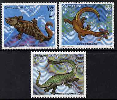 Somalia 2000 Marine Dinosaurs perf set of 3 unmounted mint. Note this item is privately produced and is offered purely on its thematic appeal Michel 843-5, stamps on marine life, stamps on dinosaurs