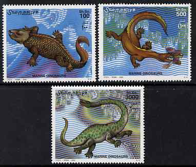 Somalia 2000 Marine Dinosaurs perf set of 3 unmounted mint. Note this item is privately produced and is offered purely on its thematic appeal Michel 843-5, stamps on , stamps on  stamps on marine life, stamps on  stamps on dinosaurs