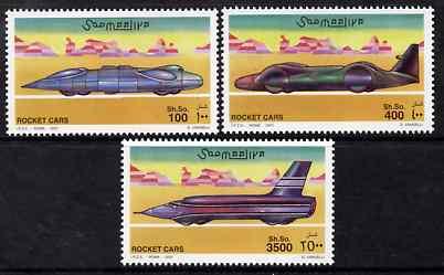 Somalia 2001 Rocket Cars perf set of 3 unmounted mint. Note this item is privately produced and is offered purely on its thematic appeal Michel 860-62, stamps on , stamps on  stamps on cars