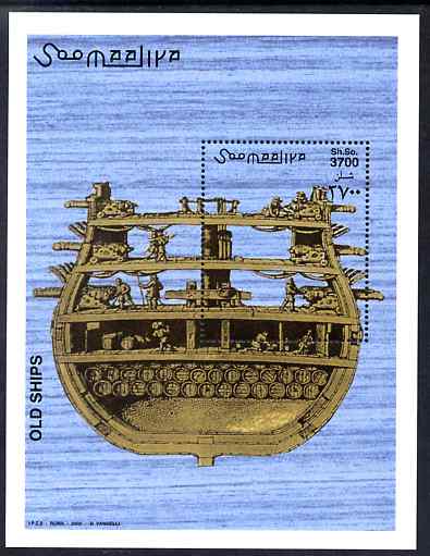 Somalia 2002 Old Sailing Ships perf m/sheet unmounted mint. Note this item is privately produced and is offered purely on its thematic appeal Michel BL 97, stamps on ships