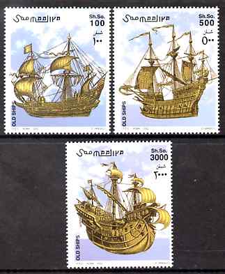 Somalia 2002 Old Sailing Ships perf set of 3 unmounted mint. Note this item is privately produced and is offered purely on its thematic appeal Michel 979-81, stamps on , stamps on  stamps on ships