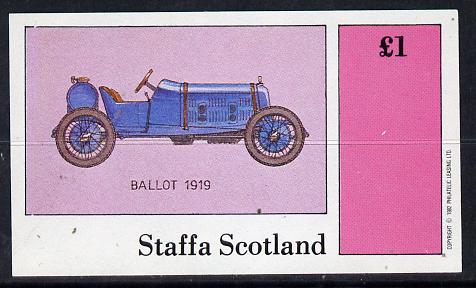 Staffa 1982 Early Racing Cars (Ballot) imperf souvenir sheet (£1 value) unmounted mint, stamps on cars    racing cars    sport