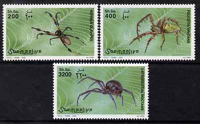 Somalia 2002 Spiders perf set of 3 unmounted mint. Note this item is privately produced and is offered purely on its thematic appeal Michel 991-3, stamps on , stamps on  stamps on spiders, stamps on  stamps on insects