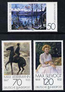 Germany - West 1978 Impressionist Paintings perf set of 3 unmounted mint, SG1877-79, stamps on , stamps on  stamps on arts, stamps on  stamps on horses, stamps on  stamps on cats