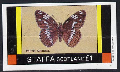 Staffa 1982 Butterflies (White Admiral) imperf souvenir sheet (£1 value) unmounted mint, stamps on butterflies
