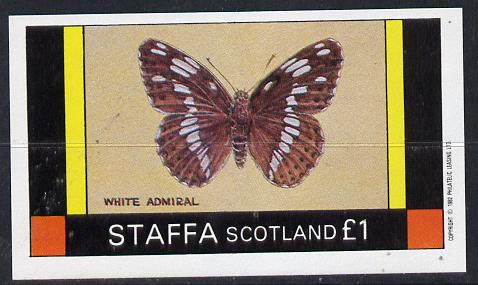 Staffa 1982 Butterflies (White Admiral) imperf souvenir sheet (Â£1 value) unmounted mint, stamps on butterflies