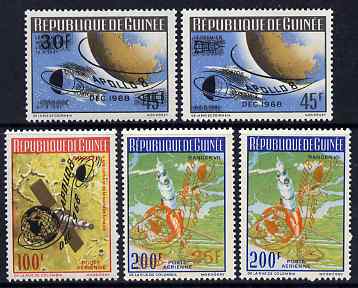 Guinea - Conakry 1969 Moon Flight of Apollo 8 overprinted perf set of 5 unmounted mint SG 684-8, stamps on , stamps on  stamps on space, stamps on  stamps on apollo