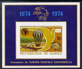 Guinea - Conakry 1974 Centenary of UPU imperf m/sheet (showing Balloon) from a limited printing unmounted mint as SG 862a, stamps on , stamps on  stamps on postal, stamps on  stamps on  upu , stamps on  stamps on aviation, stamps on  stamps on balloons, stamps on  stamps on transport