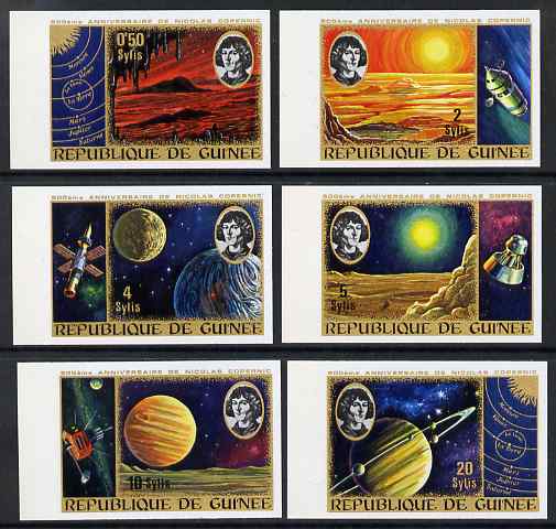 Guinea - Conakry 1973 500th Birth Anniversary of Copernicus imperf set of 6 from limited printing unmounted mint as SG 836-41, stamps on , stamps on  stamps on personalities, stamps on  stamps on copernicus, stamps on  stamps on science, stamps on  stamps on volcanoes, stamps on  stamps on space, stamps on  stamps on planets, stamps on  stamps on astronomy, stamps on  stamps on 